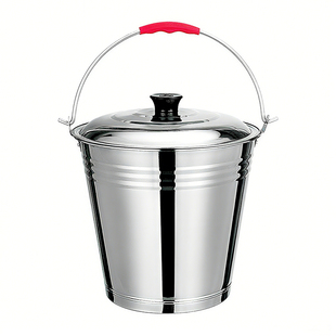 不锈钢水桶家用手提式圆桶特厚汤桶幼儿园垃圾桶家用储水带盖铁桶