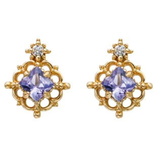 日系10K金紫罗兰花朵坦桑石耳钉 女轻奢复古纯银公主方紫宝石礼物