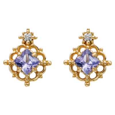 紫罗兰花朵坦桑石耳钉