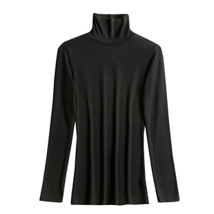 黑色高领打底衫女长袖莫代尔薄款春秋上衣体恤堆堆领内搭紧身T恤