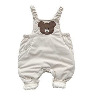 宝宝冬季套装2026男女童保暖条纹加绒T恤婴儿夹棉加厚连体背带裤