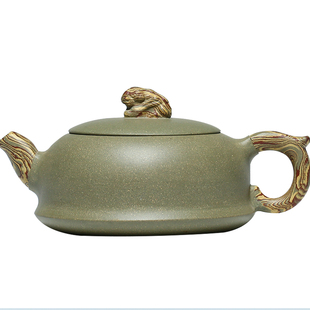宜兴纯全手工紫砂壶名家正宗柱础壶豆青砂绞泥泡茶壶单壶茶具套装