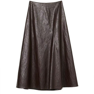 宋佳同款HZ HPLY NEW2025冬季新款复古时尚A字大摆皮质中长半身裙