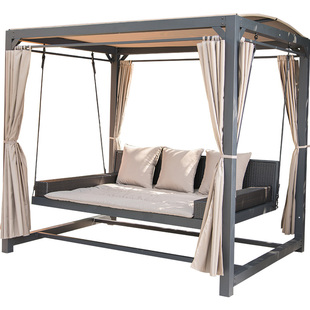 藤朝户外躺床秋千北欧泳池躺椅室外秋千摇椅双人藤椅别墅庭院秋千