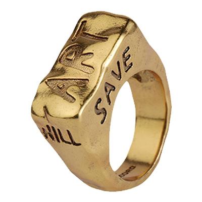 daccord做旧方形刻字戒指金色