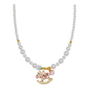 旋转木马扣头吊坠珍珠项链小众设计ins高级感配礼服礼物2025新款