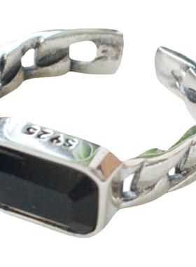 韩版个性黑色方形戒指女复古时尚个性镂空几何指环食指戒潮