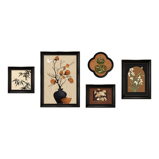 中古风装饰画沙发背景墙挂画法式客厅复古油画餐厅高级感组合壁画