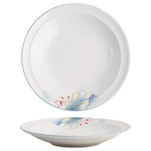 新中式陶瓷分格盘家用饺子盘荷花国风餐具套装高端圆盘白灼虾盘子