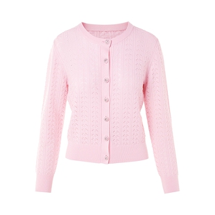 朗姿/LIME莱茵镂空纹理羊毛圆领针织开衫优雅风时尚简约26春新款