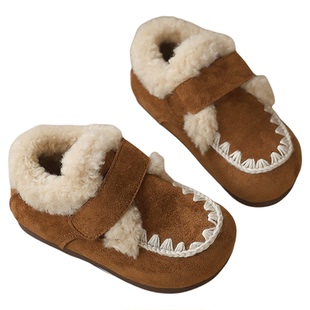 儿童加厚时尚毛毛棉鞋子女童冬季加绒保暖厚底勃肯鞋一脚蹬雪地靴