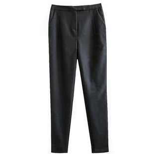 断码捡漏春秋175黑色宽松毛呢裤加长休闲裤高腰锥型烟管小直筒裤