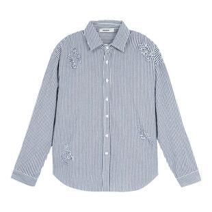 BODYDREAM破坏感蓝白条纹衬衫男长袖衬衣休闲GeekChic纯棉薄外套