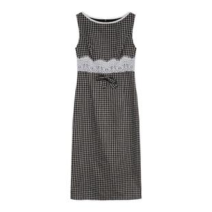 贰羊设计【云意】法式复古格子连衣裙女通勤蕾丝拼接无袖背心裙子