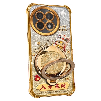 马年八方来财适用一加ACE5手机壳新款简约金色电镀四角防摔ACE3外壳防摔旋转解压支架ACE5Pro手机套女款软壳