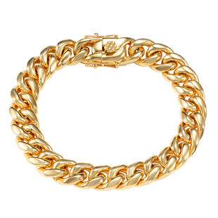 GRGR 18K黄金色古巴手链男嘻哈钛钢复古简约欧美百搭素链不易掉色