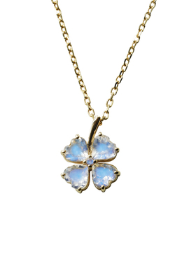 缪媞珠宝天然月光石18K金吊坠简约心四叶草元素百搭冰透蓝月光石