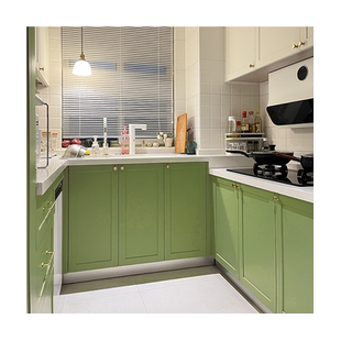 复古自粘墙纸牛油果绿壁纸橱柜门贴纸家具翻新防水防油衣柜子墙贴