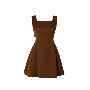 DPLAY2025年秋季新款焦糖色方领短裙可拆蝴蝶结法式背心连衣裙女