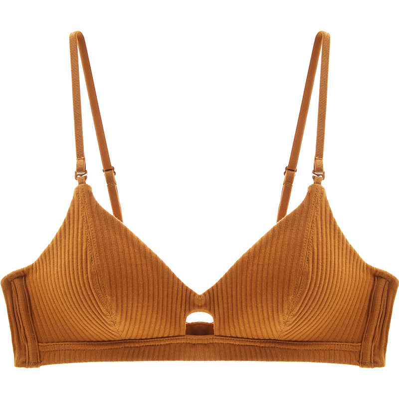 文胸螺纹棉香料色细bralette