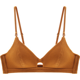 舒适螺纹棉无钢圈女士内衣薄款小胸香料色细肩带法式文胸bralette