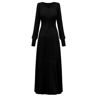 黑色针织连衣裙女秋冬2025新款修身显瘦配大衣毛衣长裙百褶裙子秋