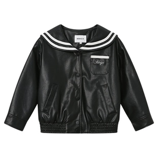 RBIGX瑞比克童装2025秋季新款学院风撞色海军领女童皮衣夹克外套