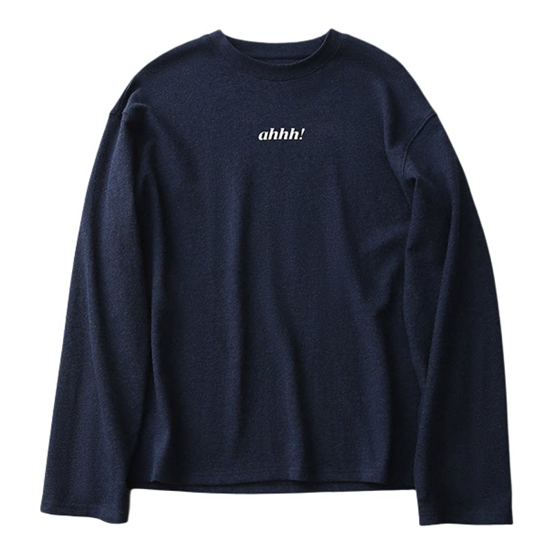 Ahhh经典百搭圆领套头马市长刺绣印花长袖T恤女2026春季新款