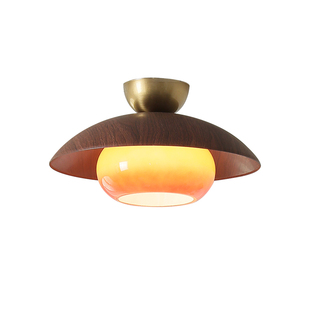 法式复古奶油风过道柿子吸顶灯中古木纹阳台走廊入户衣帽间玻璃灯