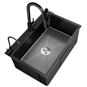 不锈钢黑纳米水槽大单槽手工加厚厨房台下盆洗菜盆洗碗池套装304
