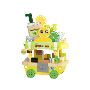 梅肯斯姆积木儿童益智拼装微颗粒街边小吃车模型玩具男孩街景礼物