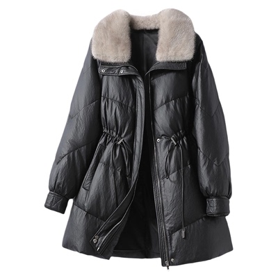 真皮羽绒服中长款毛领韩版白鸭绒