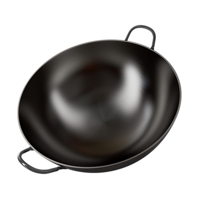 双耳铁锅真不锈已开锅手工锻打老式不粘锅明火燃气灶圆底酒店专用