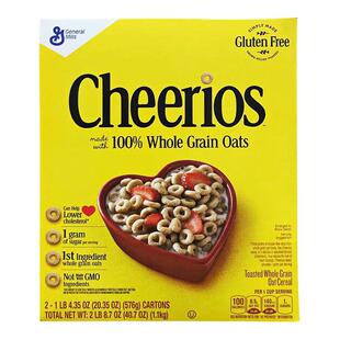 美国直邮 Cheerios通用磨坊燕麦圈谷物粗粮儿童早餐冲饮麦片 576g