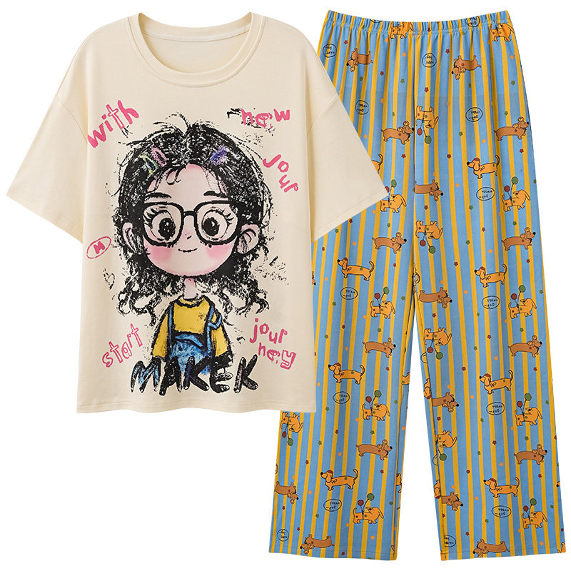 芬腾可安女纯棉胸垫家居服套装