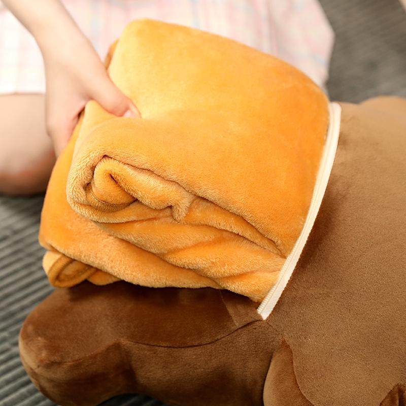 饼干熊抱枕被子两用毯子二合一折叠珊瑚绒一体办公室午睡可爱汽车