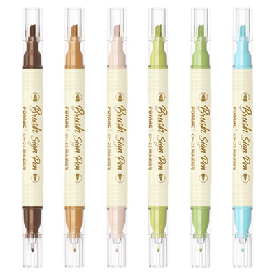 白雪直液式双头柔绘笔秀丽笔弹性软头绘画涂色手账笔小楷新国色24色礼盒装小学生美术生专用马克笔练字勾线笔