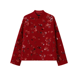 如意连云【彤烁】立领珠片绣全羊毛双面呢外套女新中式国风短大衣