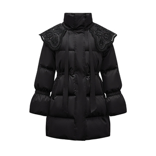 摩萨克冬法式小香风蕾丝翻领90白鸭绒中长款羽绒服女