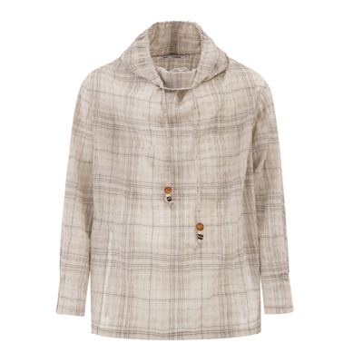 BALIANG「捌樑」霄 'skyvault' 套头式堆领串珠抽绳宽松格纹罩衫