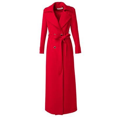 风衣女2025秋季新款红色修身长款