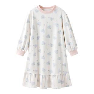 英氏儿童睡裙2025新款小女孩纯棉家居连衣裙a类女童长袖睡衣秋冬