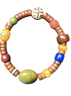 紫金鼠绿松蜜蜡南红青金多宝手串