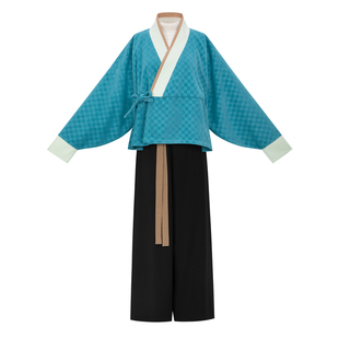 【观止织造｜镜河】晋制宋制汉服元素晋襦合裆裤蓝色格纹日常秋冬