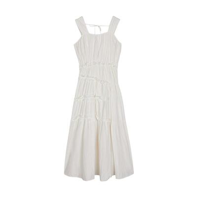 SLY 夏季新品海边度假风不规则花边吊带连衣裙030ISY33-2671