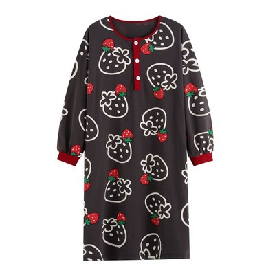 可爱草莓睡裙女春秋纯棉宽松大码