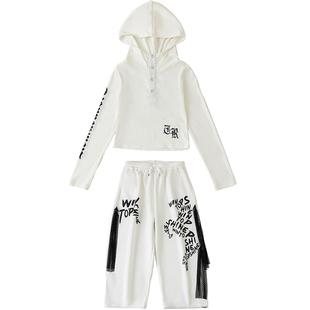 爵士舞服装女童时髦连帽上衣jazz舞蹈练功服女孩子韩舞街舞演出服