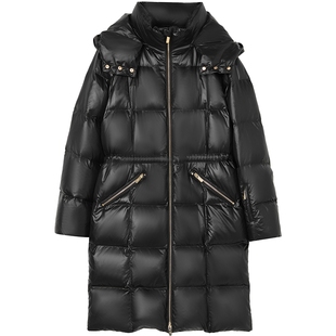 【匈牙利白鹅绒】LANCY/朗姿2025冬季新款立领收腰亮面羽绒服长款