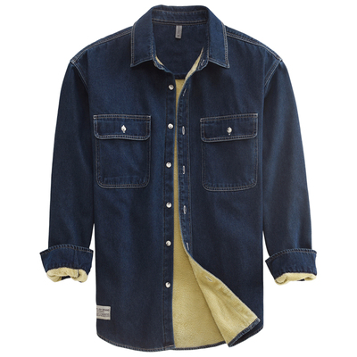 加绒加厚纯棉长袖工装牛仔衬衫