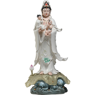 锵锵16至26寸立荷双送子观音像现代高端手绘陶瓷家居佛像送子摆件